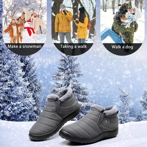 Lazzy Womens Winter Snow Boots Faux Fur Velcro Ankle Short Booties AntiSlip Velour Cuff Sock Knit Boots for Indoor Outdoor navy Size 11Grey