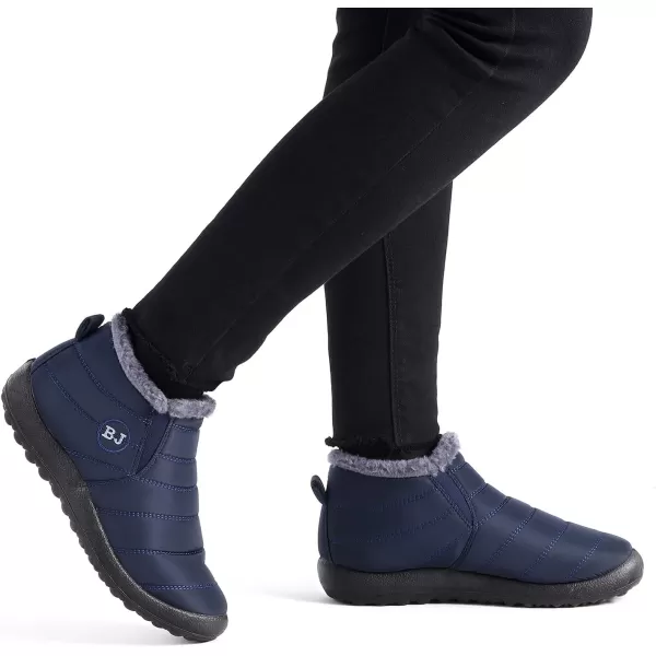 Lazzy Womens Winter Snow Boots Faux Fur Velcro Ankle Short Booties AntiSlip Velour Cuff Sock Knit Boots for Indoor Outdoor navy Size 11Navy