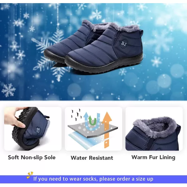 Lazzy Womens Winter Snow Boots Faux Fur Velcro Ankle Short Booties AntiSlip Velour Cuff Sock Knit Boots for Indoor Outdoor navy Size 11Navy
