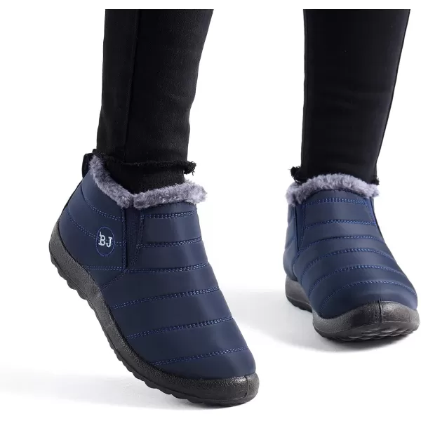 Lazzy Womens Winter Snow Boots Faux Fur Velcro Ankle Short Booties AntiSlip Velour Cuff Sock Knit Boots for Indoor Outdoor navy Size 11Navy