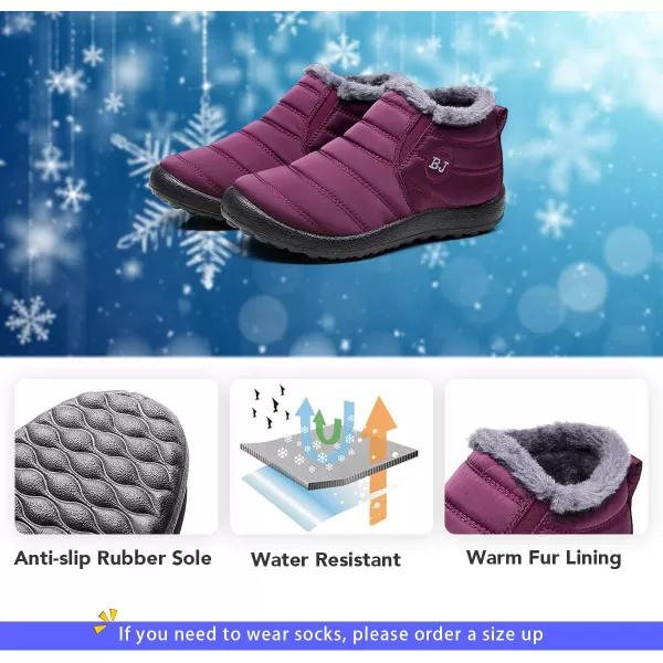 Lazzy Womens Winter Snow Boots Faux Fur Velcro Ankle Short Booties AntiSlip Velour Cuff Sock Knit Boots for Indoor Outdoor navy Size 11Purple