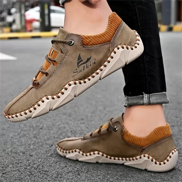 Mens Casual Shoes Fashion Sneakers Leather Oxfords Work Shoe Sneaker for MenKhaki