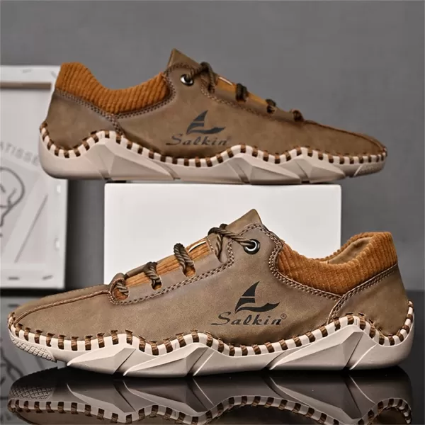 Mens Casual Shoes Fashion Sneakers Leather Oxfords Work Shoe Sneaker for MenKhaki