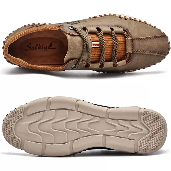 Mens Casual Shoes Fashion Sneakers Leather Oxfords Work Shoe Sneaker for MenKhaki