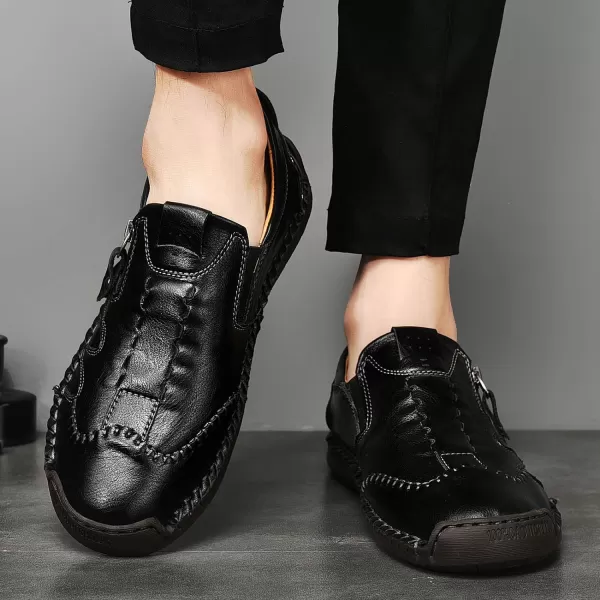 Mens Loafers Shoes Causal Slip On Loafers Leather Driving Oxfords Shoes Handmade Flats Classic Comfortable Work Shoes for Men OutdoorBlack