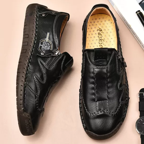 Mens Loafers Shoes Causal Slip On Loafers Leather Driving Oxfords Shoes Handmade Flats Classic Comfortable Work Shoes for Men OutdoorBlack