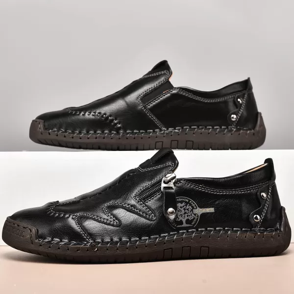 Mens Loafers Shoes Causal Slip On Loafers Leather Driving Oxfords Shoes Handmade Flats Classic Comfortable Work Shoes for Men OutdoorBlack