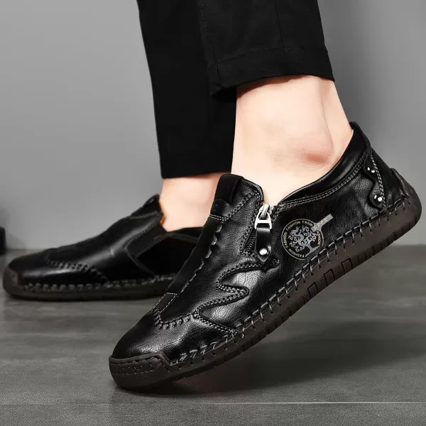 Mens Loafers Shoes Causal Slip On Loafers Leather Driving Oxfords Shoes Handmade Flats Classic Comfortable Work Shoes for Men OutdoorBlack