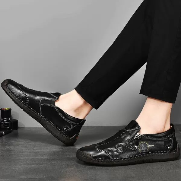 Mens Loafers Shoes Causal Slip On Loafers Leather Driving Oxfords Shoes Handmade Flats Classic Comfortable Work Shoes for Men OutdoorBlack