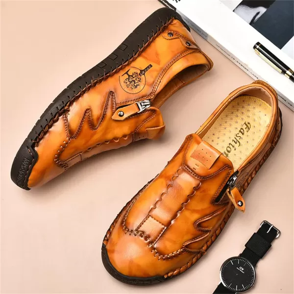 Mens Loafers Shoes Causal Slip On Loafers Leather Driving Oxfords Shoes Handmade Flats Classic Comfortable Work Shoes for Men OutdoorBrown