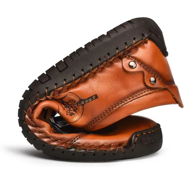 Mens Loafers Shoes Causal Slip On Loafers Leather Driving Oxfords Shoes Handmade Flats Classic Comfortable Work Shoes for Men OutdoorRedBrown