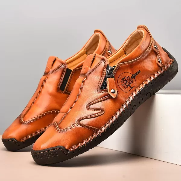 Mens Loafers Shoes Causal Slip On Loafers Leather Driving Oxfords Shoes Handmade Flats Classic Comfortable Work Shoes for Men OutdoorRedBrown