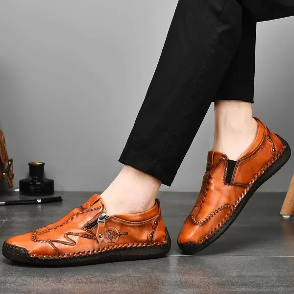 Mens Loafers Shoes Causal Slip On Loafers Leather Driving Oxfords Shoes Handmade Flats Classic Comfortable Work Shoes for Men OutdoorRedBrown