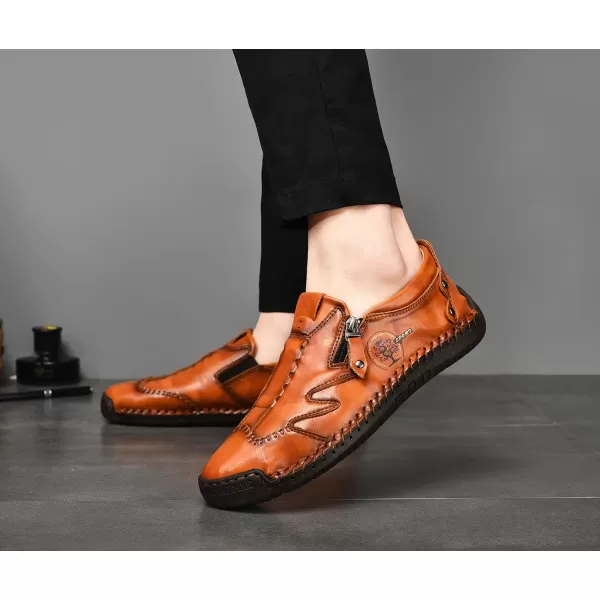 Mens Loafers Shoes Causal Slip On Loafers Leather Driving Oxfords Shoes Handmade Flats Classic Comfortable Work Shoes for Men OutdoorRedBrown