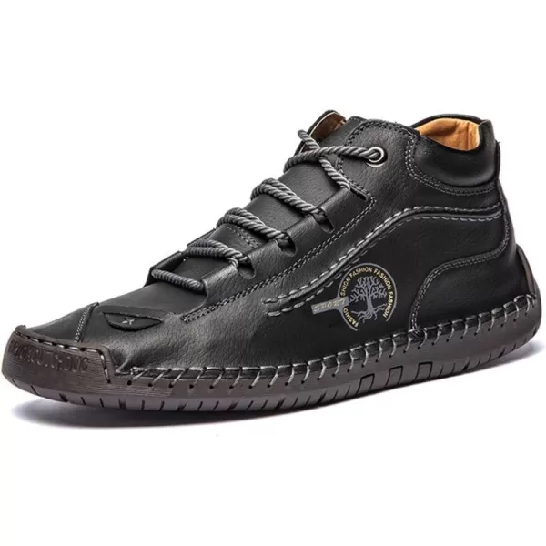 Dacomfy Mens Casual Shoes SlipOn Loafers Ankle Boots Hand Stitching Chukka Boots Laceup Driving Walking Leather ShoesBlack3