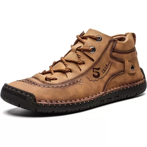 Dacomfy Mens Casual Shoes SlipOn Loafers Ankle Boots Hand Stitching Chukka Boots Laceup Driving Walking Leather ShoesBrown2