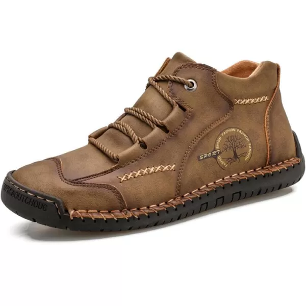 Dacomfy Mens Casual Shoes SlipOn Loafers Ankle Boots Hand Stitching Chukka Boots Laceup Driving Walking Leather ShoesKhaki1