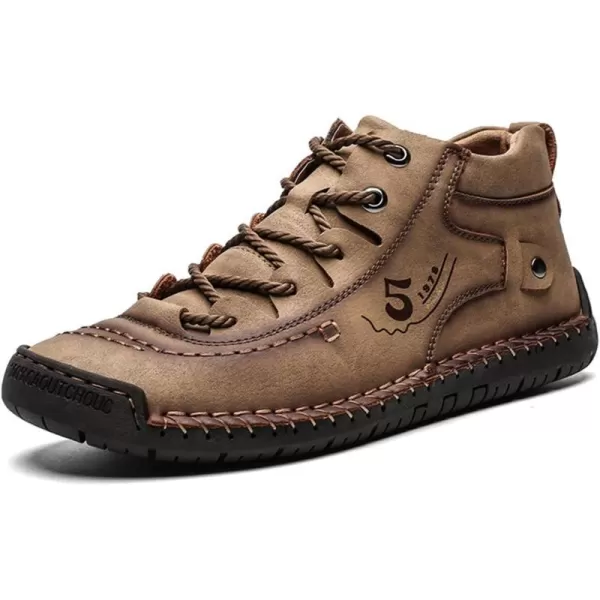 Dacomfy Mens Casual Shoes SlipOn Loafers Ankle Boots Hand Stitching Chukka Boots Laceup Driving Walking Leather ShoesKhaki2