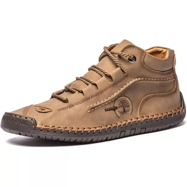 Dacomfy Mens Casual Shoes SlipOn Loafers Ankle Boots Hand Stitching Chukka Boots Laceup Driving Walking Leather ShoesKhaki3