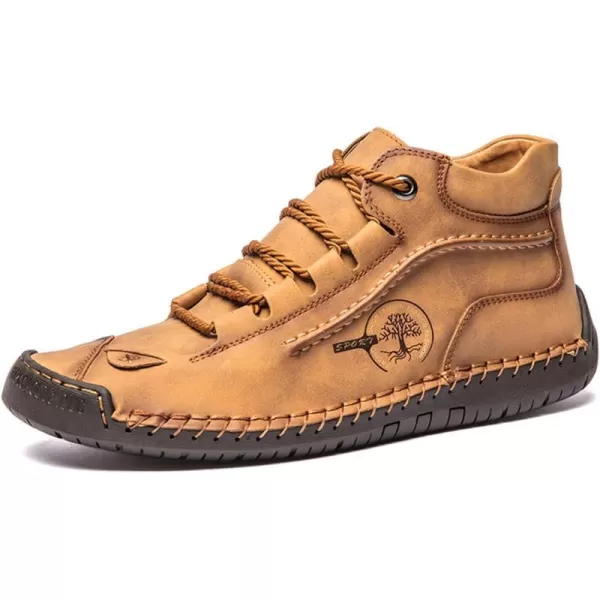 Dacomfy Mens Casual Shoes SlipOn Loafers Ankle Boots Hand Stitching Chukka Boots Laceup Driving Walking Leather ShoesYellow