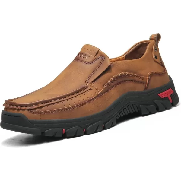 Lazzy Loafers for Men Slip On Casual Shoes Leather Outdoor Driving Boat ShoeBrown