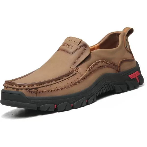 Lazzy Loafers for Men Slip On Casual Shoes Leather Outdoor Driving Boat ShoeKhaki