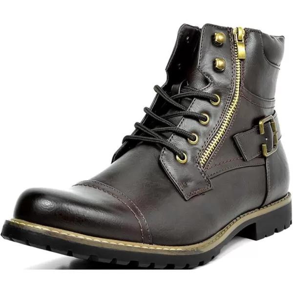 Lazzy Mens Motorcycle Combat Boots Oxford Casual Dress Boots Leather Chukka Shoes for MenDark Brown