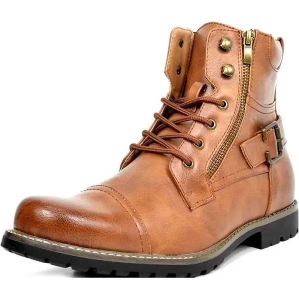 Lazzy Mens Motorcycle Combat Boots Oxford Casual Dress Boots Leather Chukka Shoes for MenLight Brown