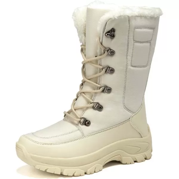 Lazzy Snow Boots for Women Warm Winter Boots Waterproof Lace Up MidCalf Booties Winter Walking Shoes for WomenBeige