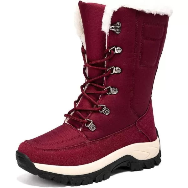 Lazzy Snow Boots for Women Warm Winter Boots Waterproof Lace Up MidCalf Booties Winter Walking Shoes for WomenRed