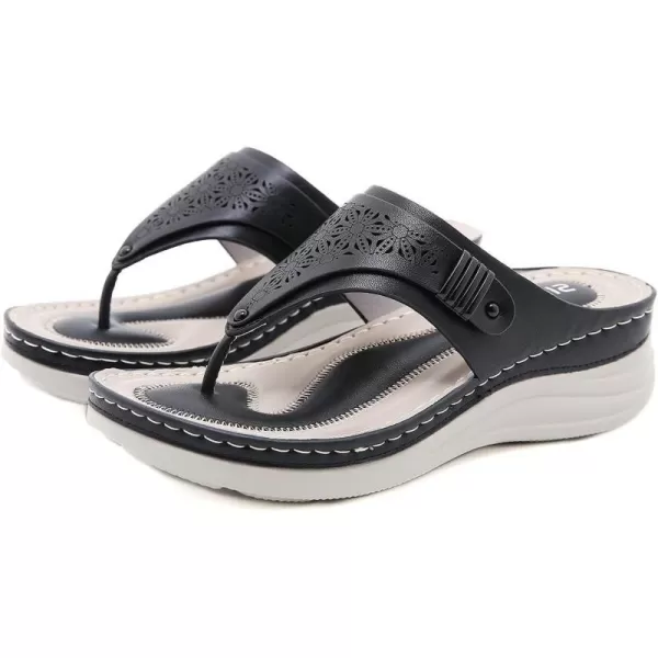 Lazzy Women Wedge Sandals Summer Casual Clip Toe Strap Sandals Platform Flip Flops Slip On Slides Beach Outdoor Walking Sandals for Holiday Daily Wear Size 511 USBlack