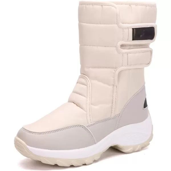 zevanjewel Womens Warm Winter Snow Boots Waterproof Mid Calf Boots AntiSlip Winter Shoes Faux Fur Lined BootiesBeige