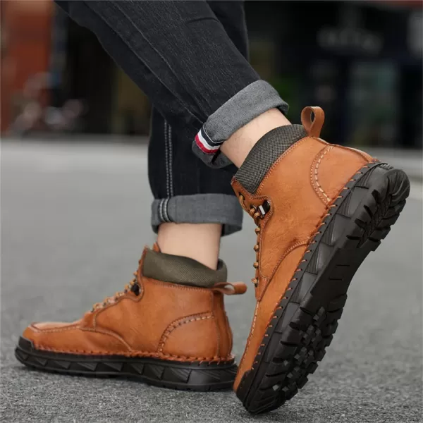 zevanjewel Mens Casual Chukka Boots Fashion Dress Boots Motorcycle Combat Leather Ankle BootBrown