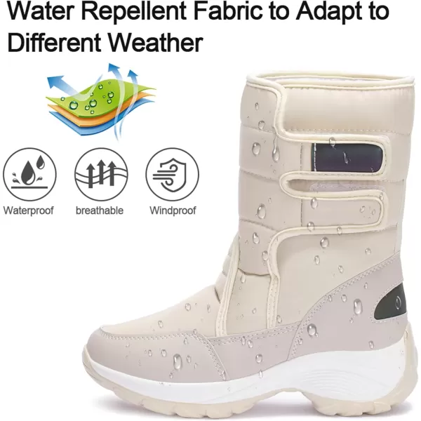zevanjewel Womens Warm Winter Snow Boots Waterproof Mid Calf Boots AntiSlip Winter Shoes Faux Fur Lined BootiesBeige