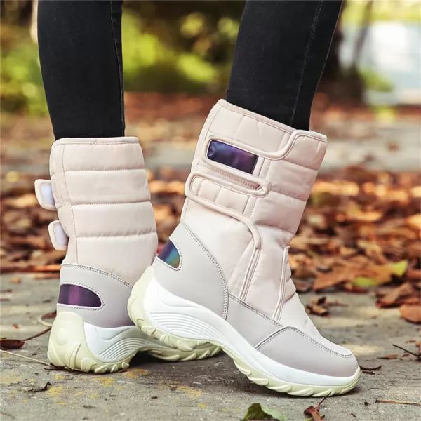 zevanjewel Womens Warm Winter Snow Boots Waterproof Mid Calf Boots AntiSlip Winter Shoes Faux Fur Lined BootiesBeige
