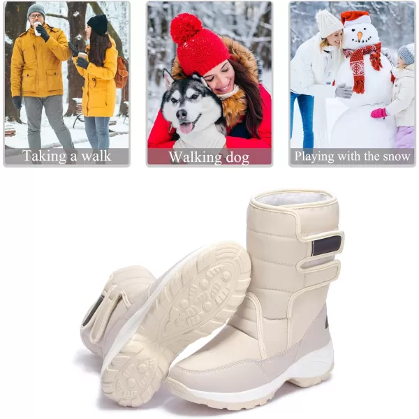 zevanjewel Womens Warm Winter Snow Boots Waterproof Mid Calf Boots AntiSlip Winter Shoes Faux Fur Lined BootiesBeige