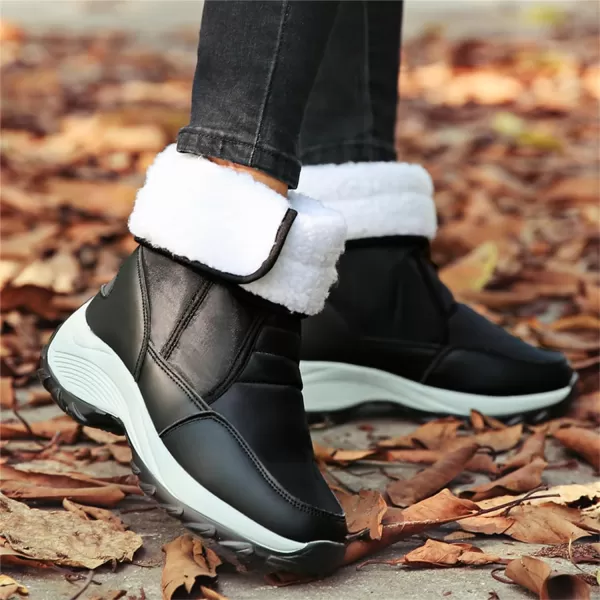 zevanjewel Womens Warm Winter Snow Boots Waterproof Mid Calf Boots AntiSlip Winter Shoes Faux Fur Lined BootiesBlack