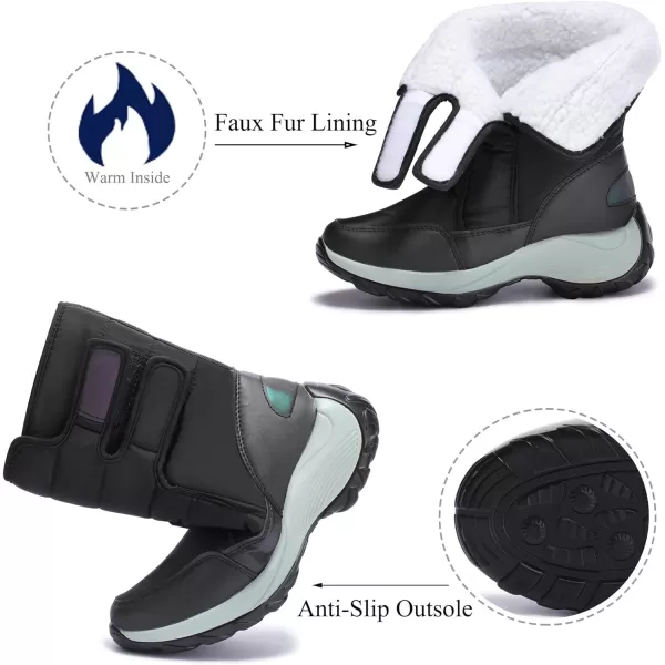 zevanjewel Womens Warm Winter Snow Boots Waterproof Mid Calf Boots AntiSlip Winter Shoes Faux Fur Lined BootiesBlack