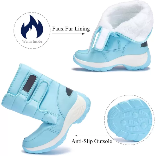 zevanjewel Womens Warm Winter Snow Boots Waterproof Mid Calf Boots AntiSlip Winter Shoes Faux Fur Lined BootiesBlue
