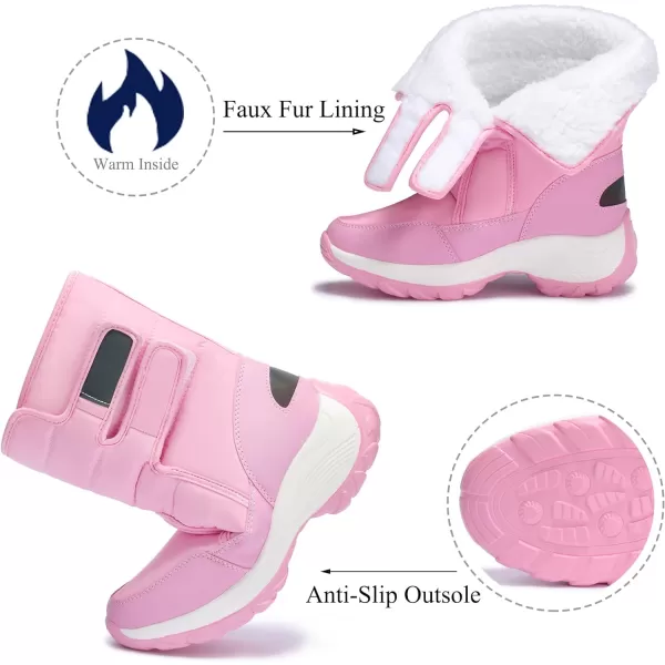zevanjewel Womens Warm Winter Snow Boots Waterproof Mid Calf Boots AntiSlip Winter Shoes Faux Fur Lined BootiesPink