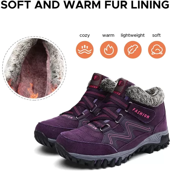 zevanjewel Womens Winter Shoes Snow Boots Fur Lined Ankle Booties Non Slip Outdoor Trekking Hiking Boot Warm Causal Shoes for WomenPurple
