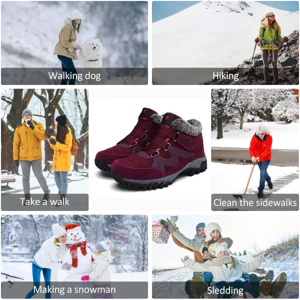 zevanjewel Womens Winter Shoes Snow Boots Fur Lined Ankle Booties Non Slip Outdoor Trekking Hiking Boot Warm Causal Shoes for WomenRed