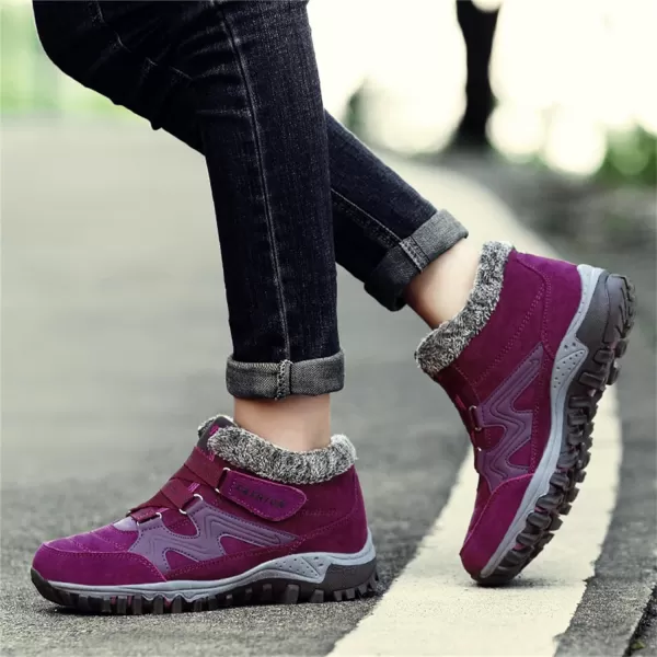 zevanjewel Womens Winter Shoes Snow Boots Fur Lined Ankle Booties Non Slip Outdoor Trekking Hiking Boot Warm Causal Shoes for WomenRed