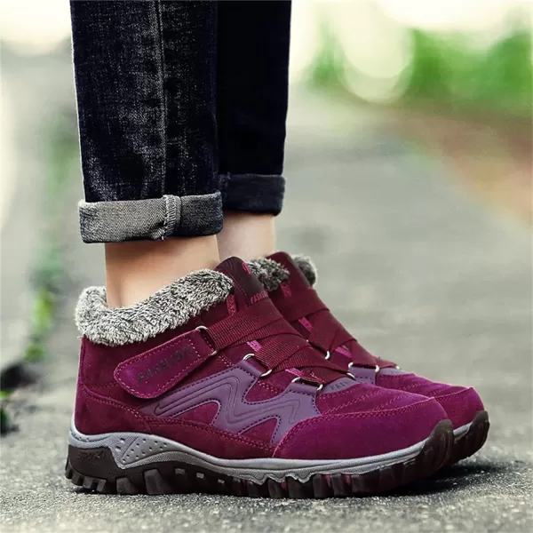zevanjewel Womens Winter Shoes Snow Boots Fur Lined Ankle Booties Non Slip Outdoor Trekking Hiking Boot Warm Causal Shoes for WomenRed