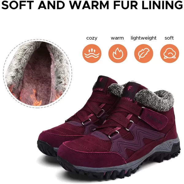 zevanjewel Womens Winter Shoes Snow Boots Fur Lined Ankle Booties Non Slip Outdoor Trekking Hiking Boot Warm Causal Shoes for WomenRed