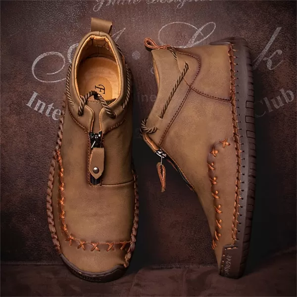 Dacomfy Casual Shoes for Men Pu Leather Chukka Boots Hand Stiching Mens Boots Fashion Sneakers Comfy Flat Outdoor Walking Driving Shoes Black Brown Blue GreenKhaki