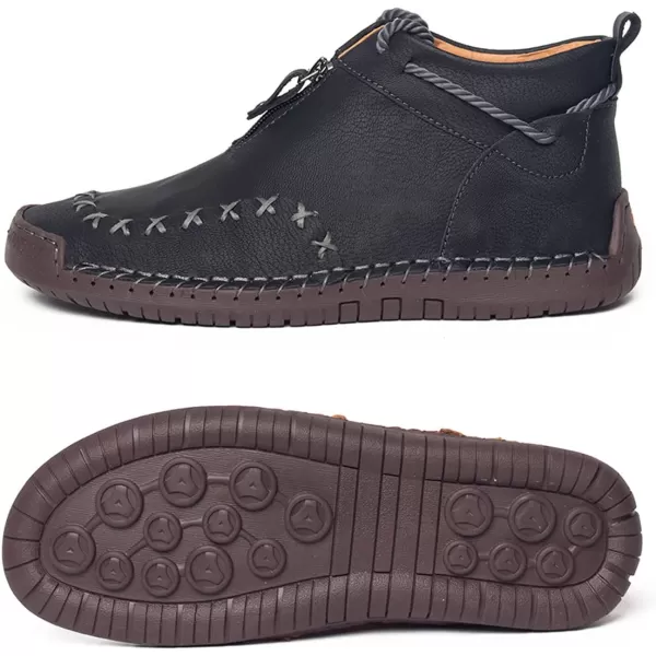 Dacomfy Casual Shoes for Men Pu Leather Chukka Boots Hand Stiching Mens Boots Fashion Sneakers Comfy Flat Outdoor Walking Driving Shoes Black Brown Blue GreenBlack