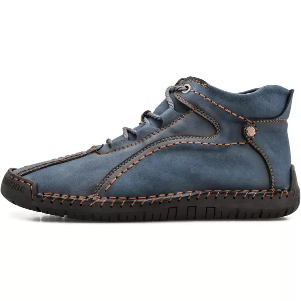 Dacomfy Casual Shoes for Men Pu Leather Chukka Boots Hand Stiching Mens Boots Fashion Sneakers Comfy Flat Outdoor Walking Driving Shoes Black Brown Blue GreenAblue