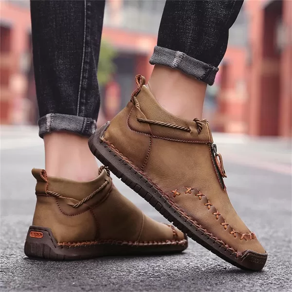 Dacomfy Casual Shoes for Men Pu Leather Chukka Boots Hand Stiching Mens Boots Fashion Sneakers Comfy Flat Outdoor Walking Driving Shoes Black Brown Blue GreenKhaki