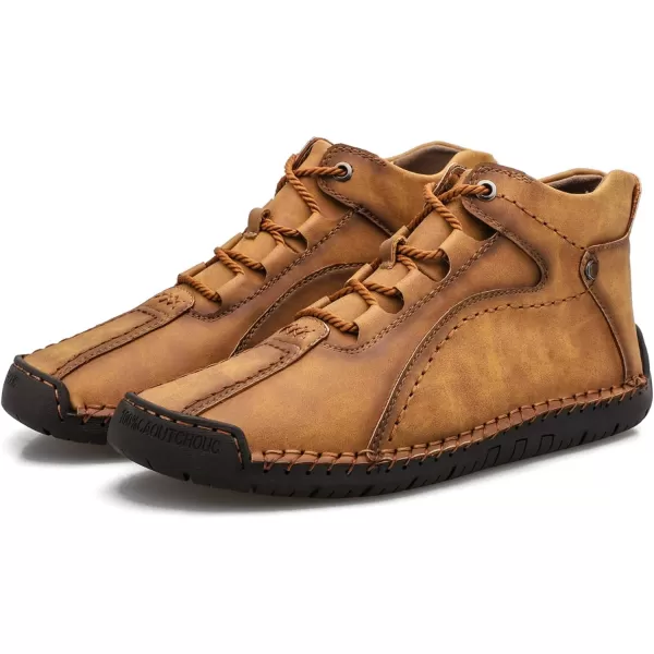 Dacomfy Casual Shoes for Men Pu Leather Chukka Boots Hand Stiching Mens Boots Fashion Sneakers Comfy Flat Outdoor Walking Driving Shoes Black Brown Blue GreenAbrown